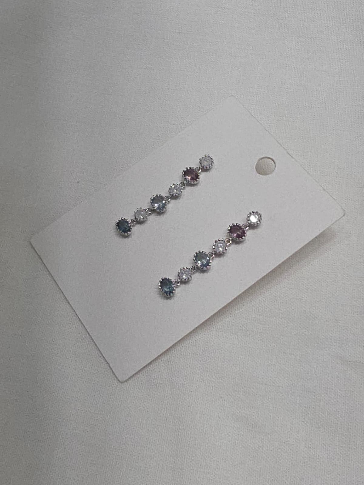 Pastel Ice Cubic Cracked Long Drop Silver Stud Earrings - 이미지 6