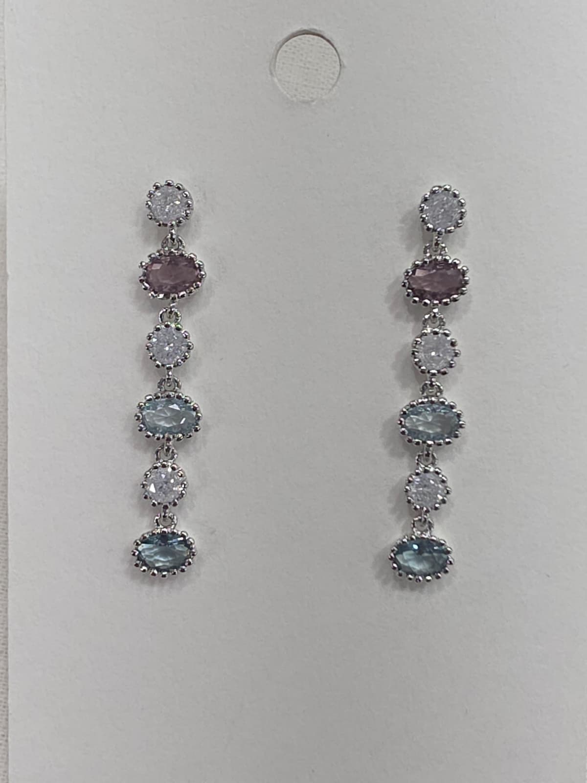 Pastel Ice Cubic Cracked Long Drop Silver Stud Earrings - 이미지 9