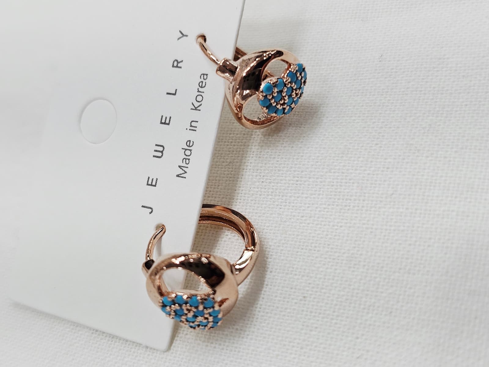 Turquoise Blue Heart Point Round One-Touch Earrings - 이미지 8
