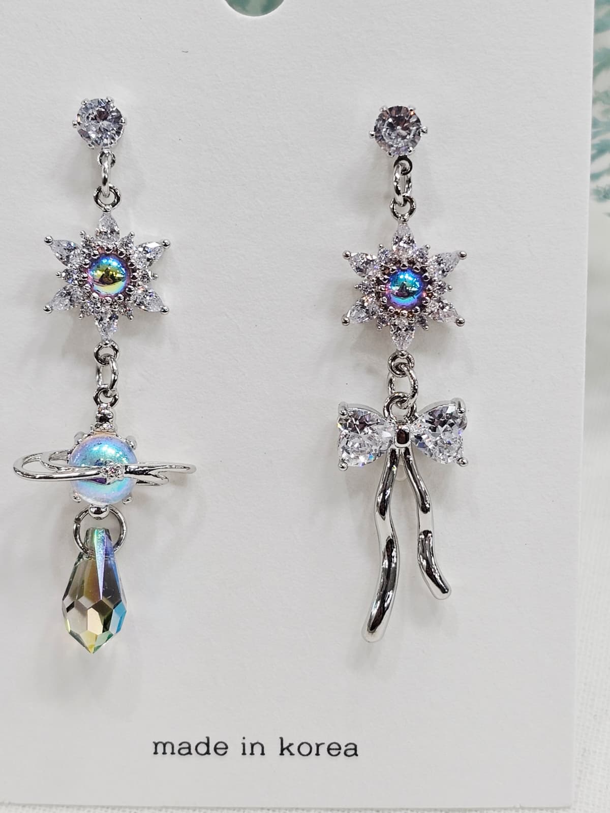Star Ribbon Planetary Universe Ribbon Asymmetrical Drop Earrings - 이미지 9