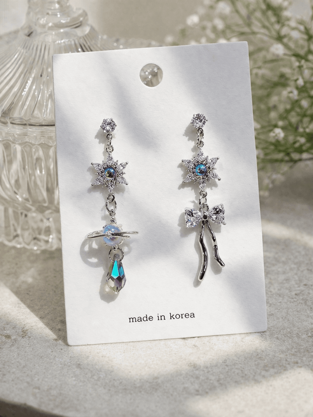 Star Ribbon Planetary Universe Ribbon Asymmetrical Drop Earrings - 이미지 4