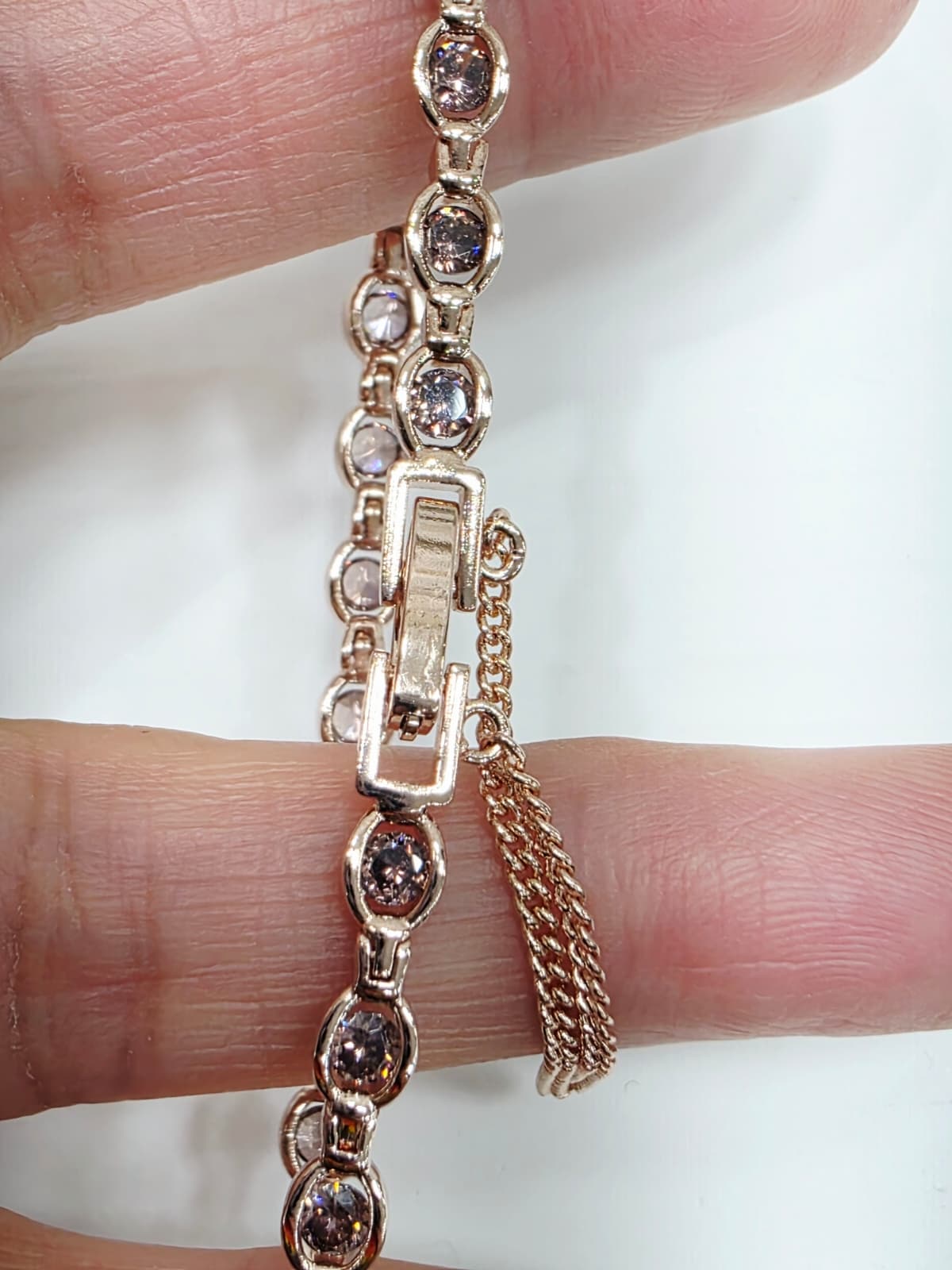 Chocolate Brown Cognac Rose Gold Oval Cubic Tennis Chain Bracelet - 이미지 7