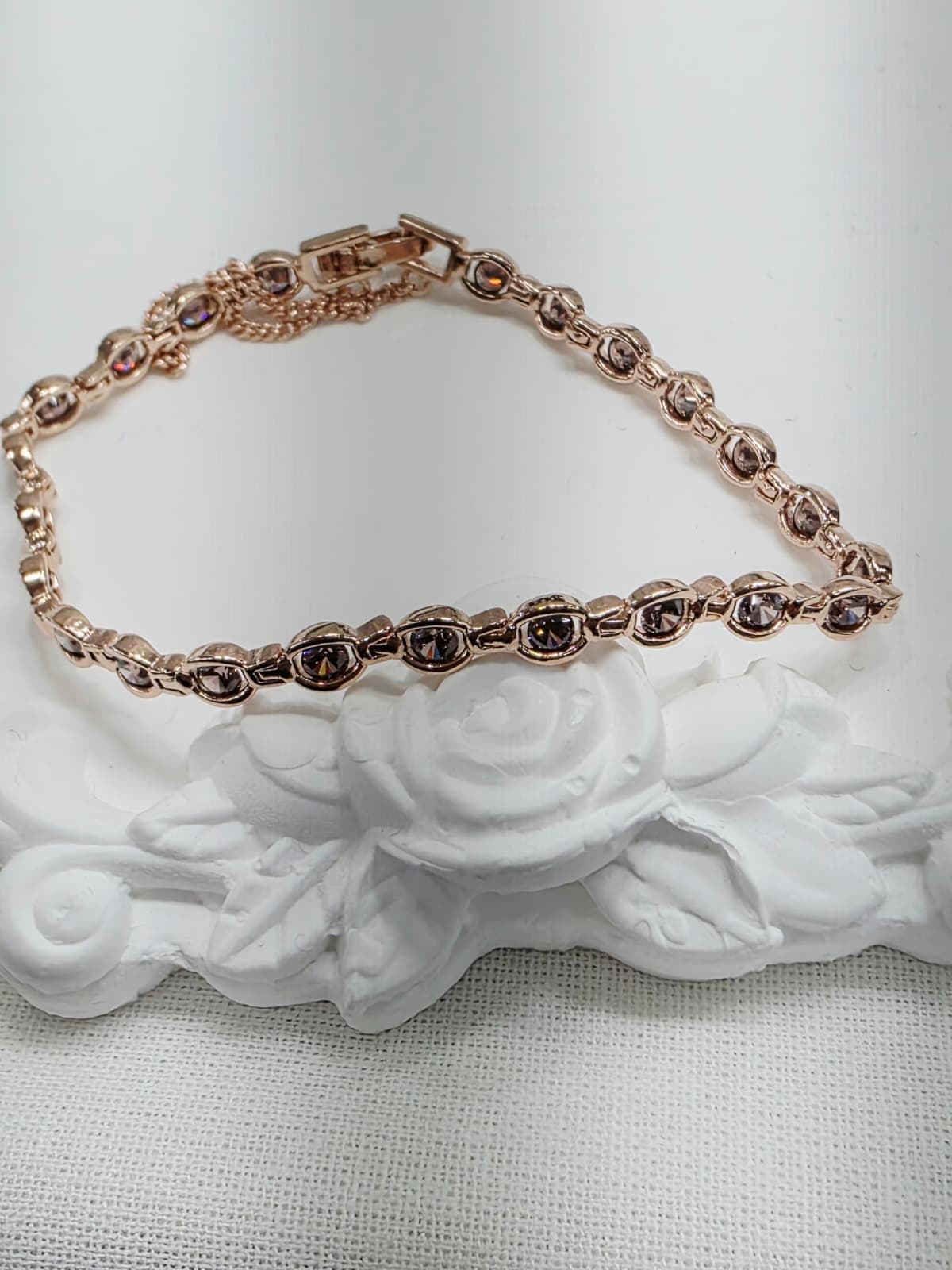 Chocolate Brown Cognac Rose Gold Oval Cubic Tennis Chain Bracelet - 이미지 6