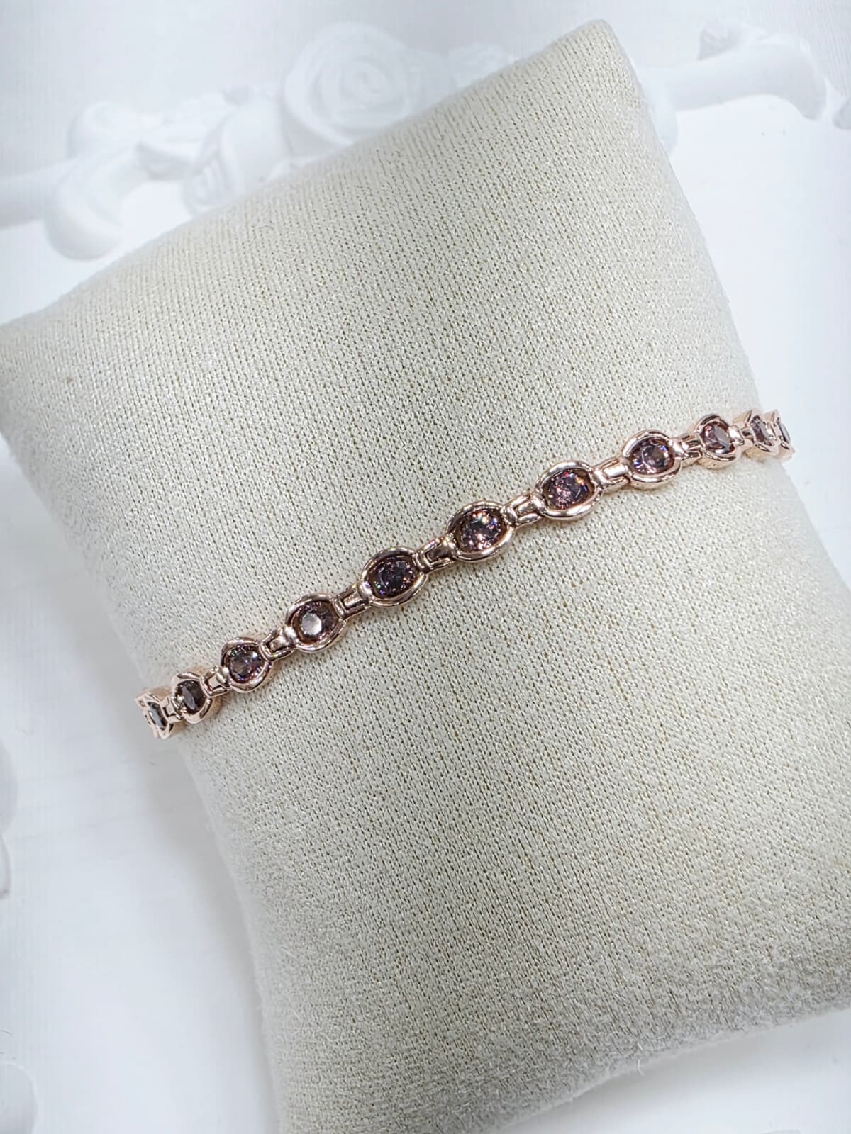 Chocolate Brown Cognac Rose Gold Oval Cubic Tennis Chain Bracelet - 이미지 3