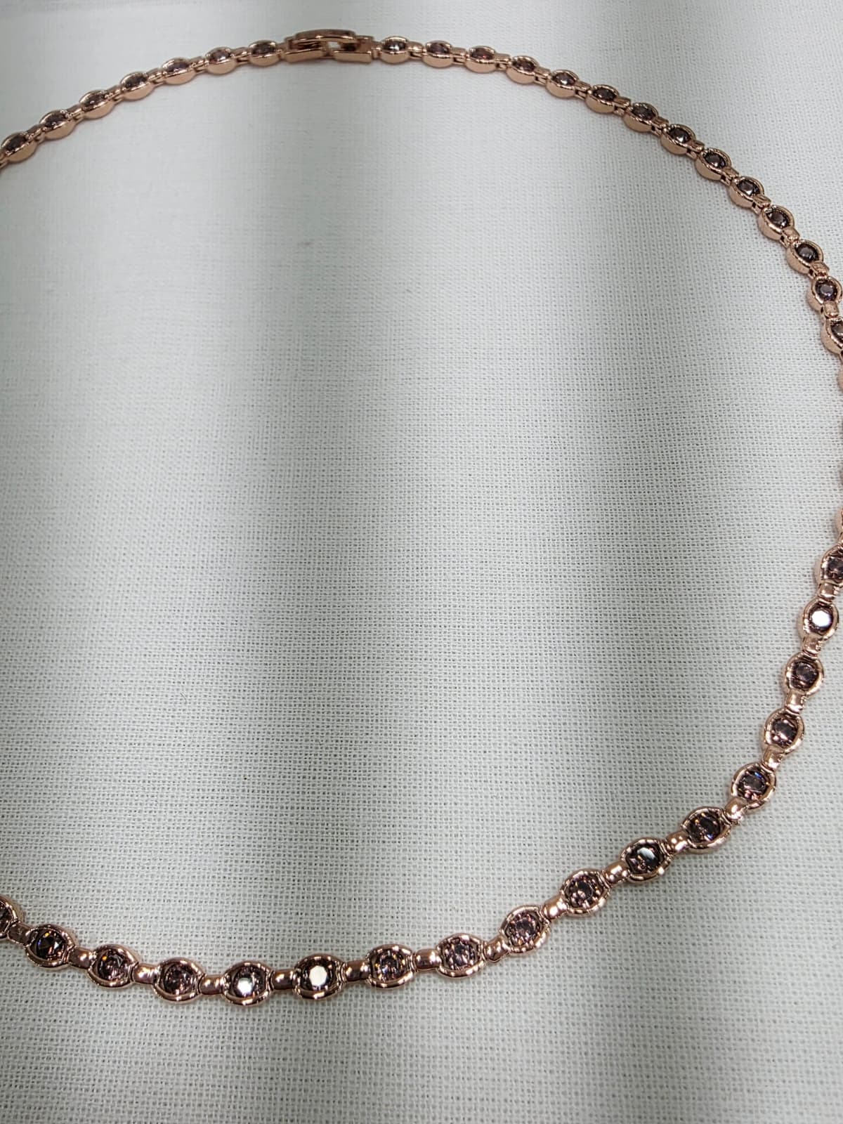 Cognac oval connected simple cubic zirconia point tennis chain necklace - 이미지 6