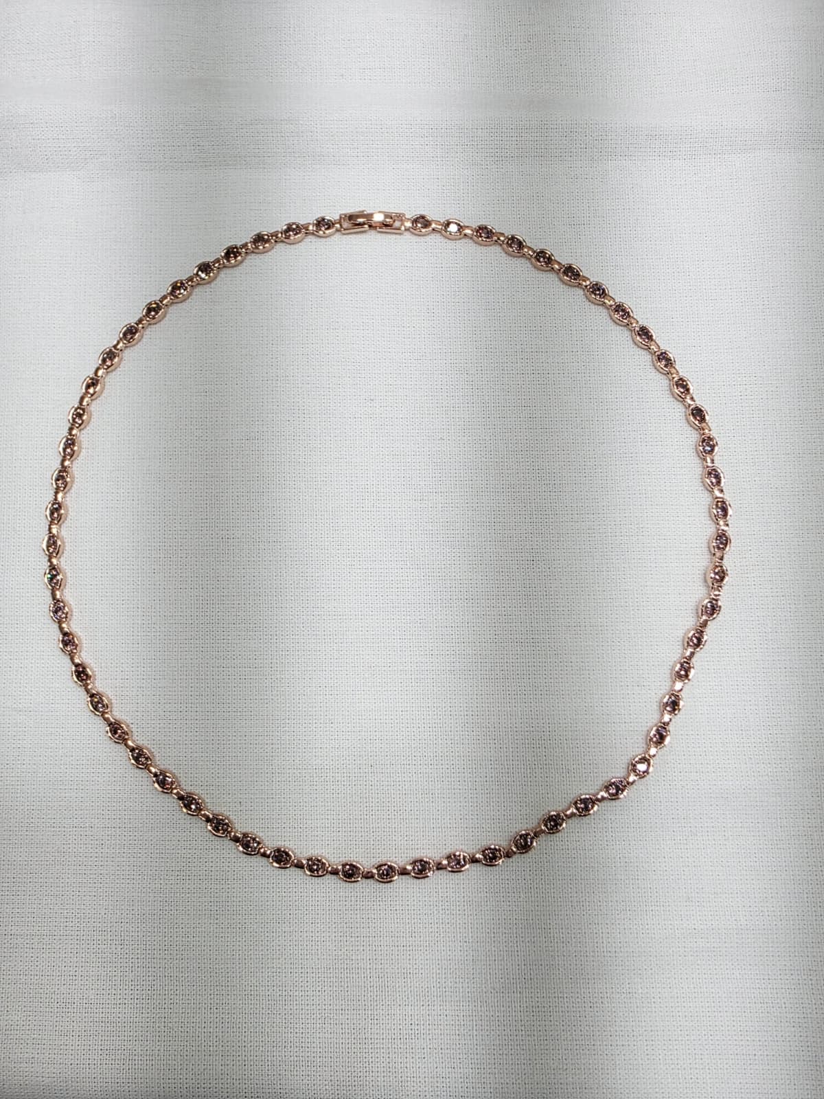 Cognac oval connected simple cubic zirconia point tennis chain necklace - 이미지 4
