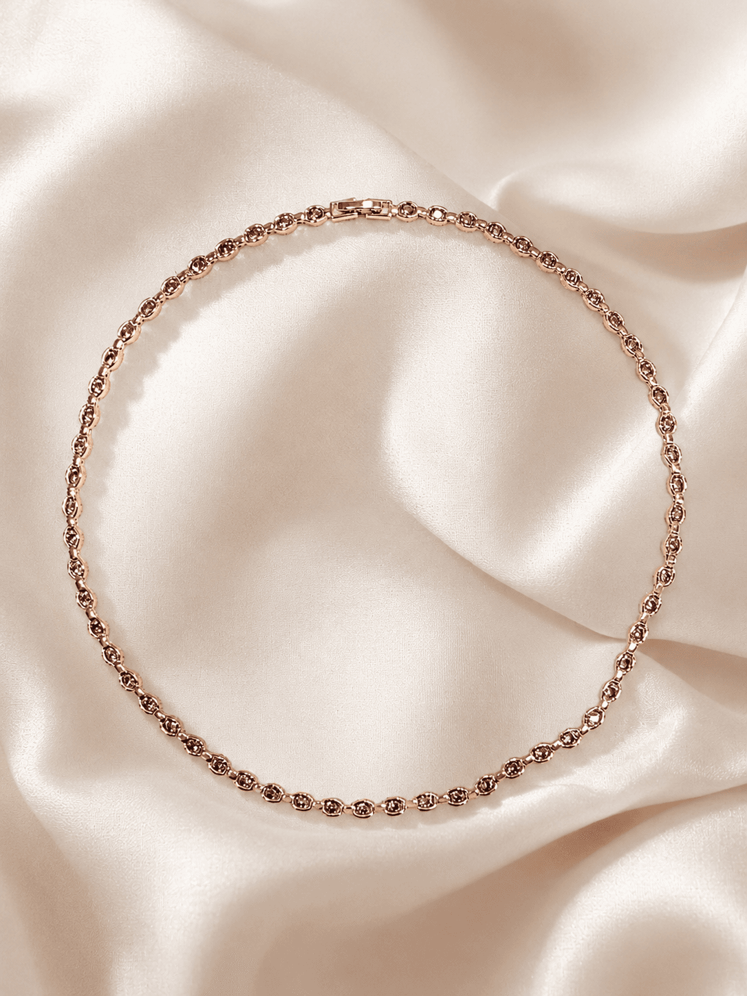 Cognac oval connected simple cubic zirconia point tennis chain necklace - 이미지 1