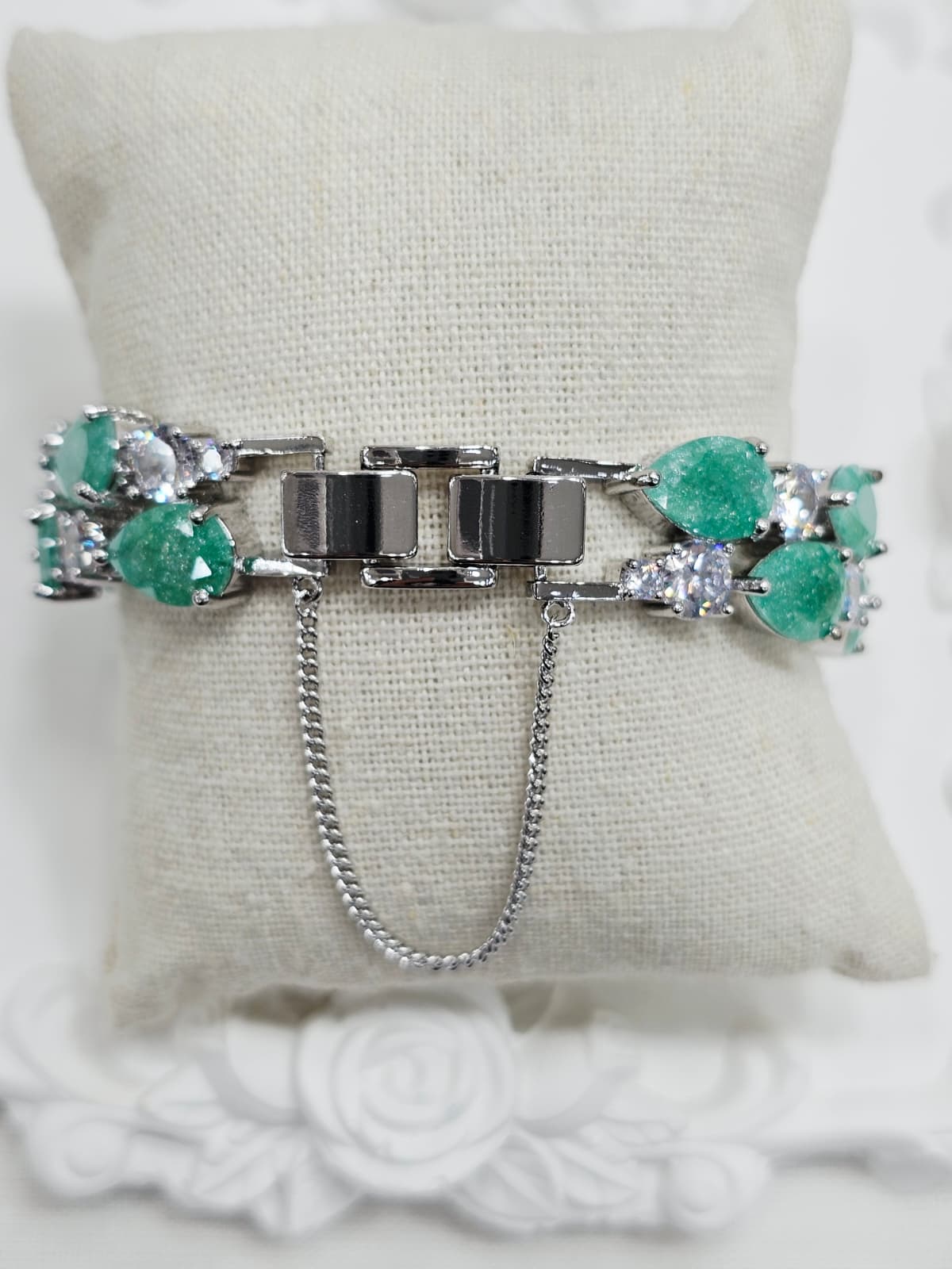 Teardrop Ice Cubic Crackstone Point Madame Bling Silver Tone Noble Bracelet - 이미지 9