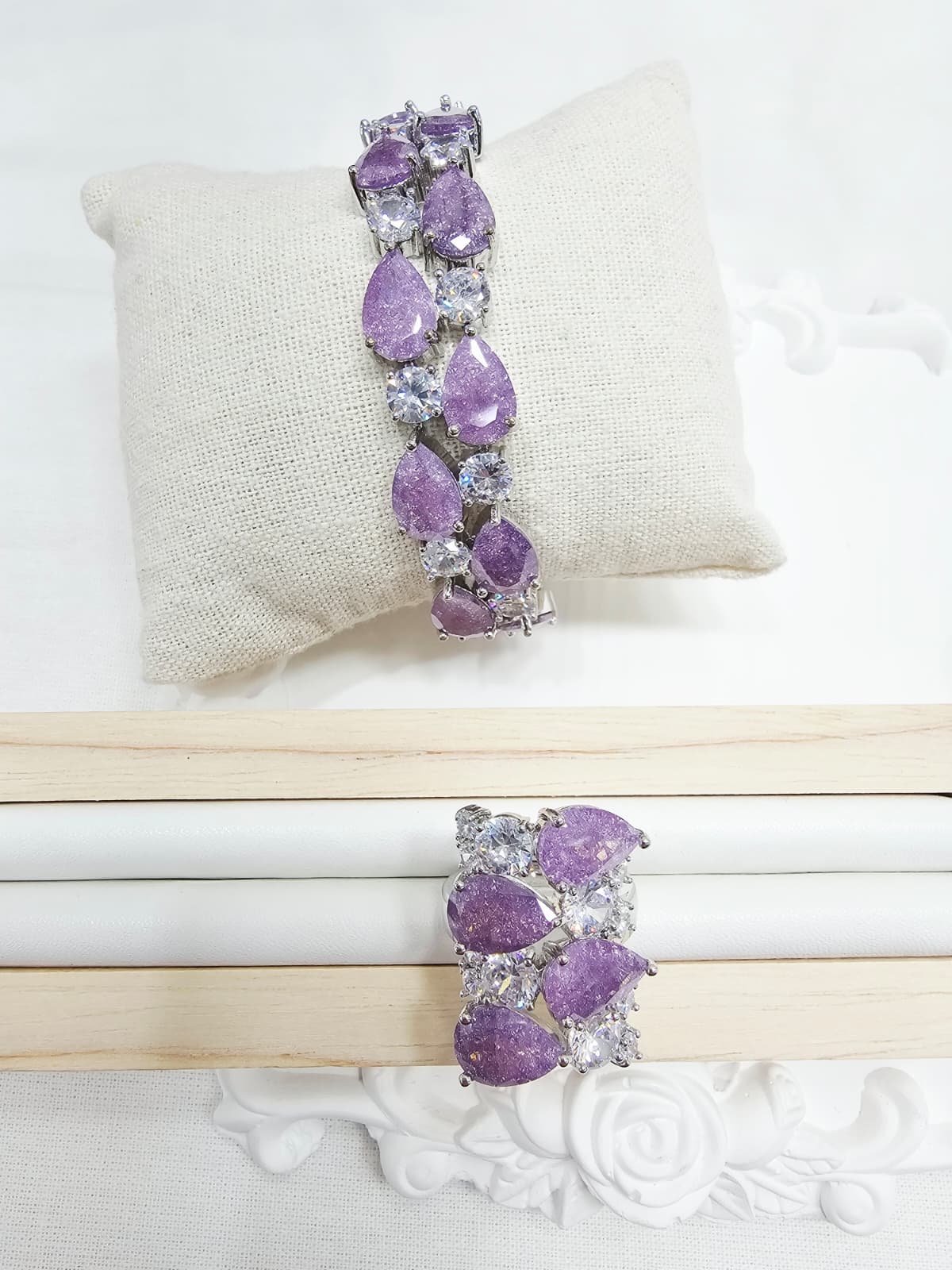Teardrop Ice Cubic Crackstone Point Madame Bling Silver Tone Noble Bracelet - 이미지 6