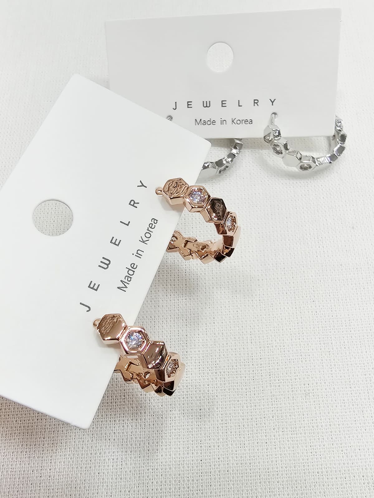 Hexagon Cubic One-Touch Ring One-Touch Earrings Honeycomb Hexagon - 이미지 8