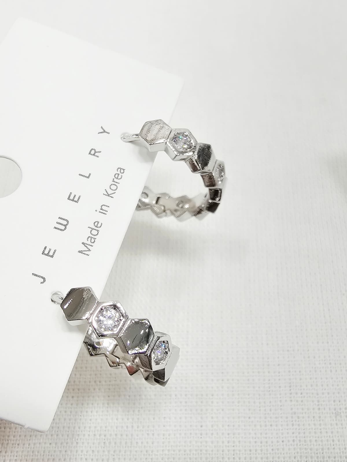 Hexagon Cubic One-Touch Ring One-Touch Earrings Honeycomb Hexagon - 이미지 2