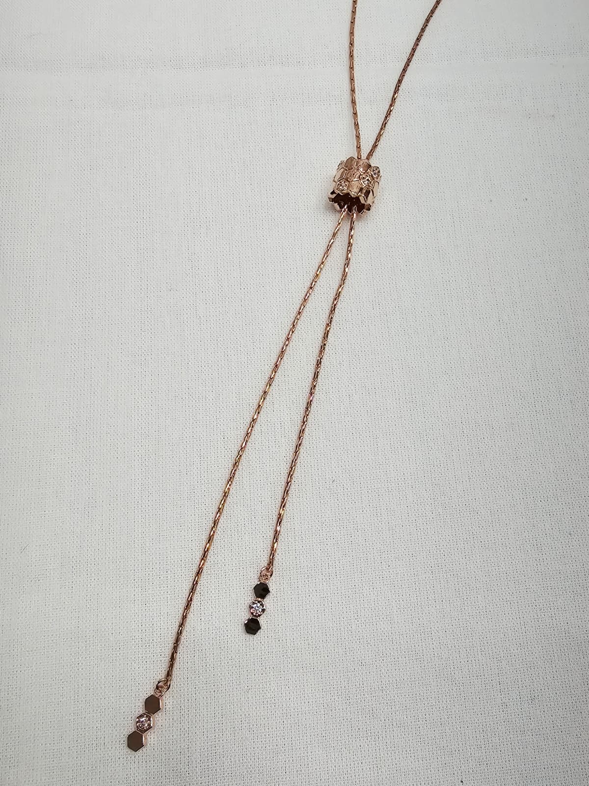 Rose gold cubic zirconia slide drop necklace long chain slide chain honeycomb hexagon necklace - 이미지 9