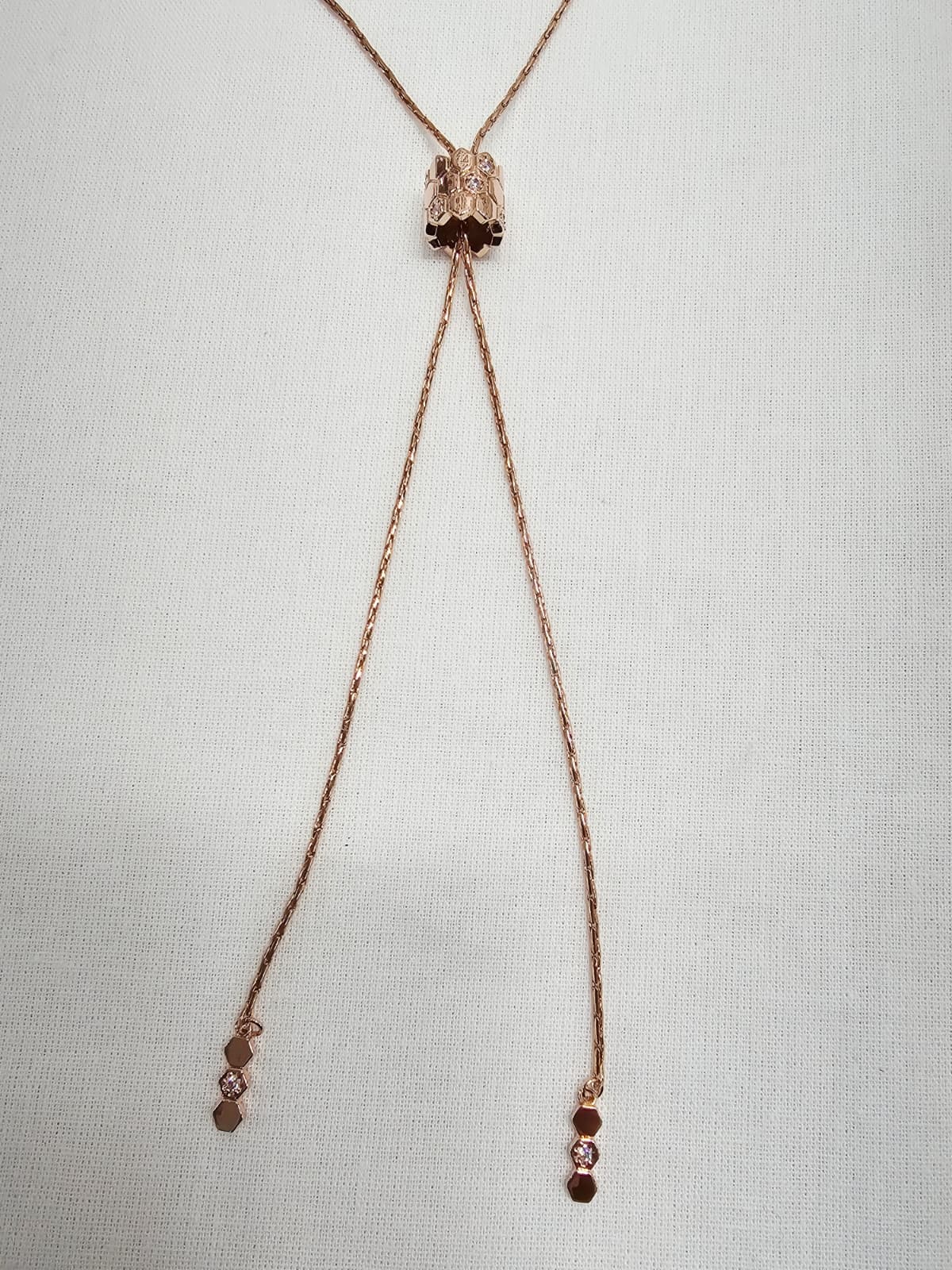 Rose gold cubic zirconia slide drop necklace long chain slide chain honeycomb hexagon necklace - 이미지 2