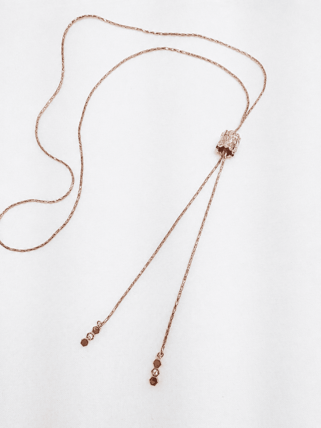 Rose gold cubic zirconia slide drop necklace long chain slide chain honeycomb hexagon necklace - 이미지 1