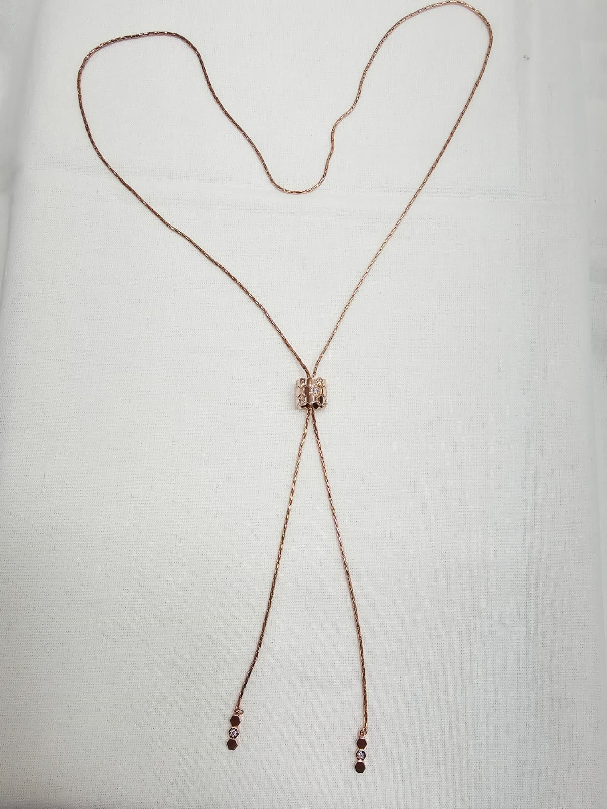 Rose gold cubic zirconia slide drop necklace long chain slide chain honeycomb hexagon necklace - 이미지 3