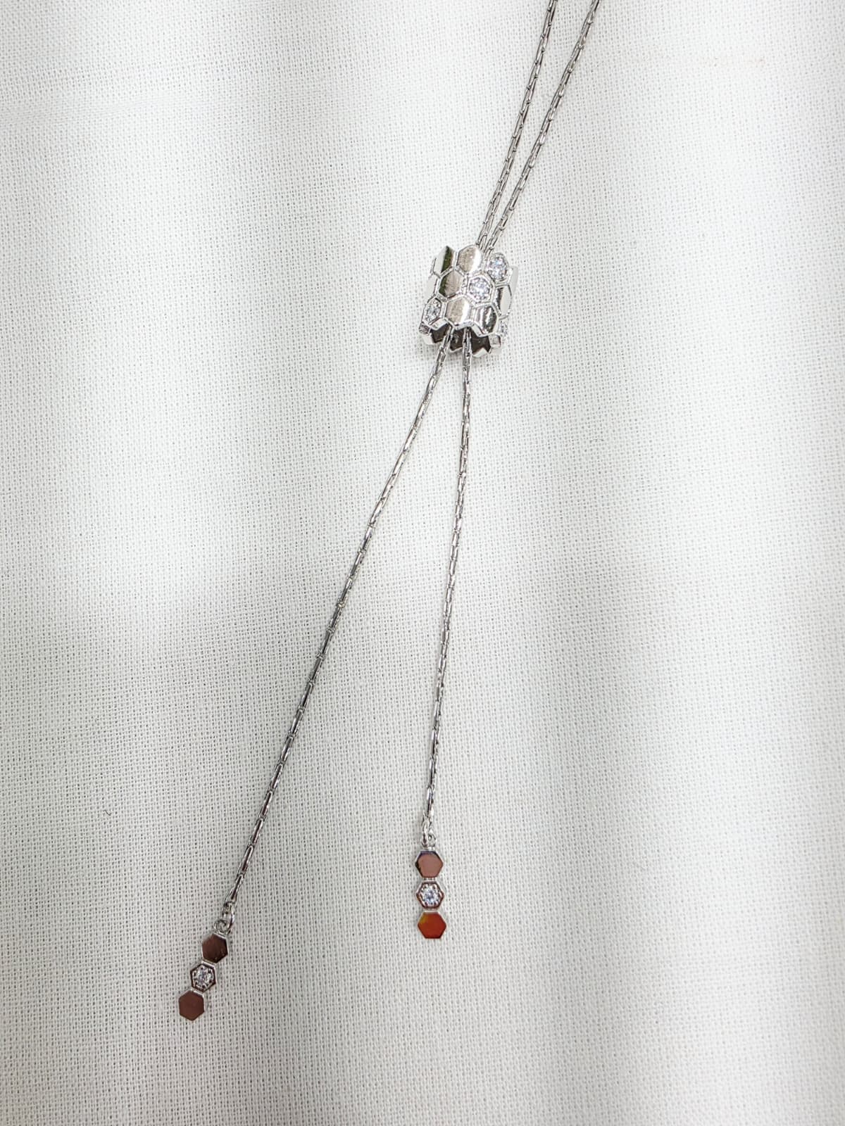 Silver-tone Honeycomb Slide Long Necklace Long Chain Slide Chain Honeycomb Hexagonal Necklace - 이미지 6