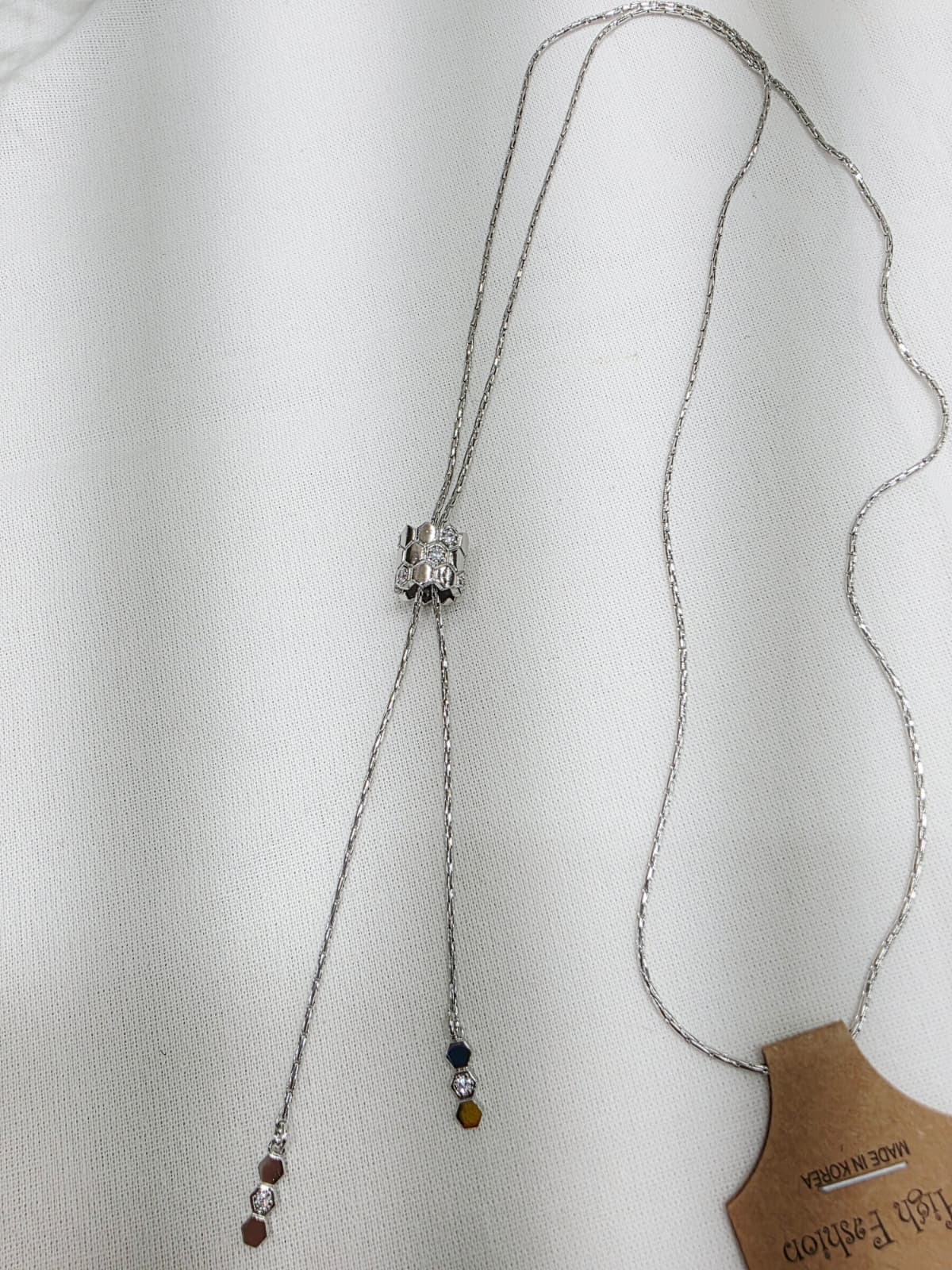 Silver-tone Honeycomb Slide Long Necklace Long Chain Slide Chain Honeycomb Hexagonal Necklace - 이미지 7