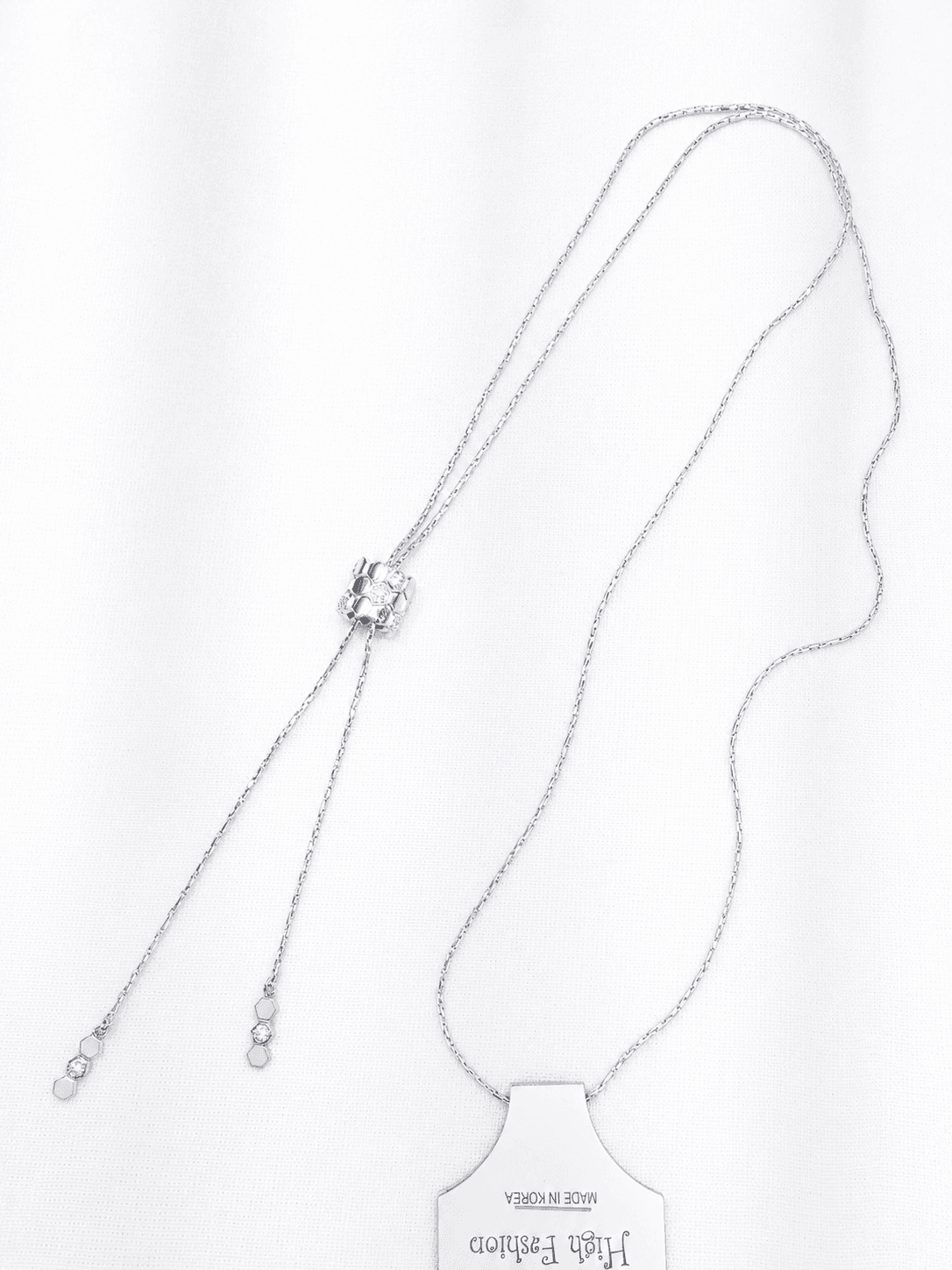 Silver-tone Honeycomb Slide Long Necklace Long Chain Slide Chain Honeycomb Hexagonal Necklace - 이미지 2