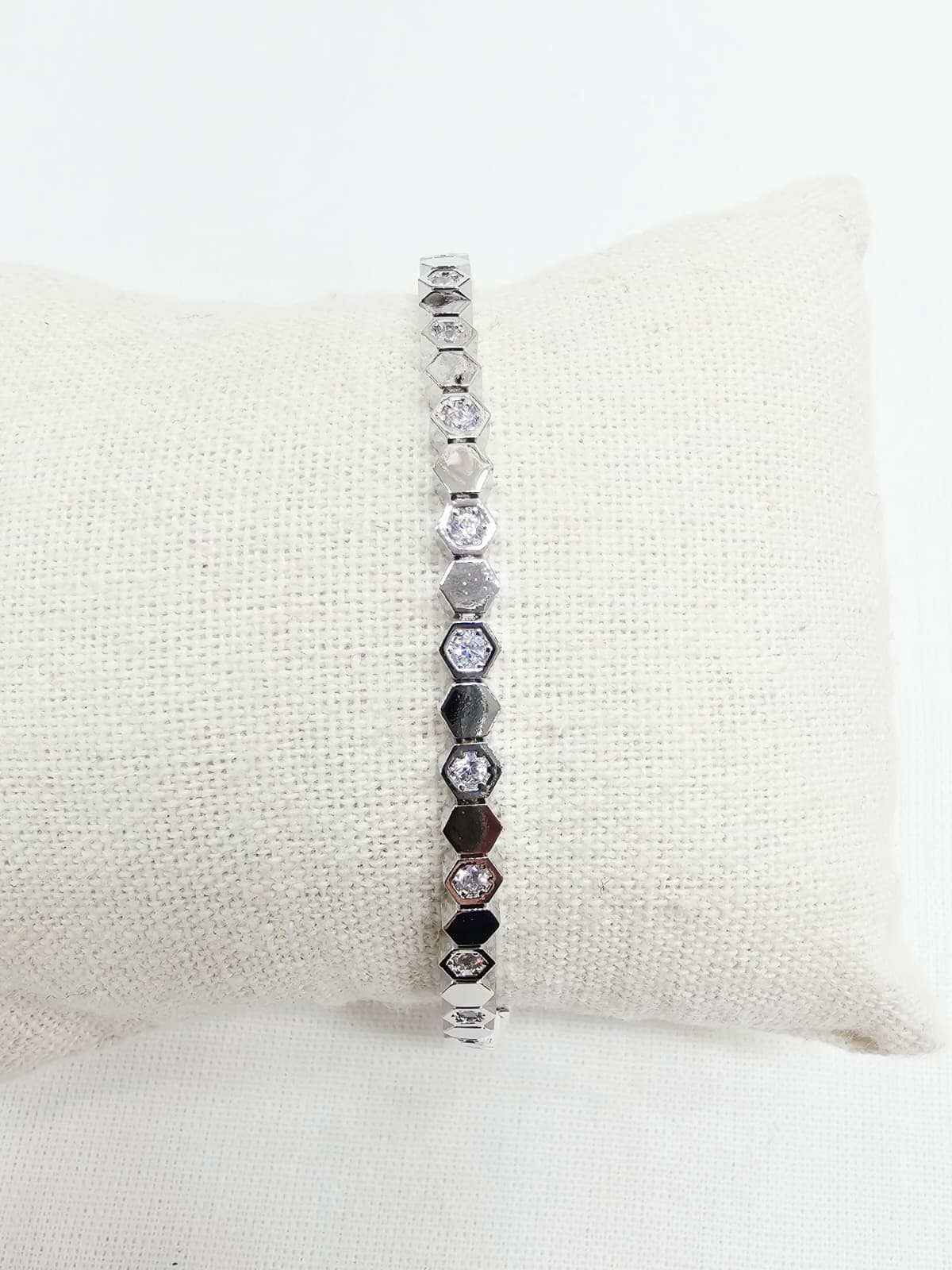 Honeycomb Hexagon Alternate Hexagon Cubic Point Metal Bracelet - 이미지 5