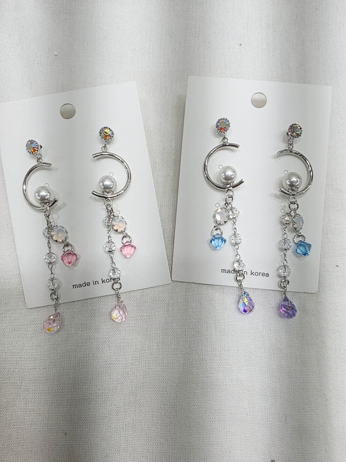 Crystal Moon Pearl Point C-Ring Drop Earrings - 이미지 8