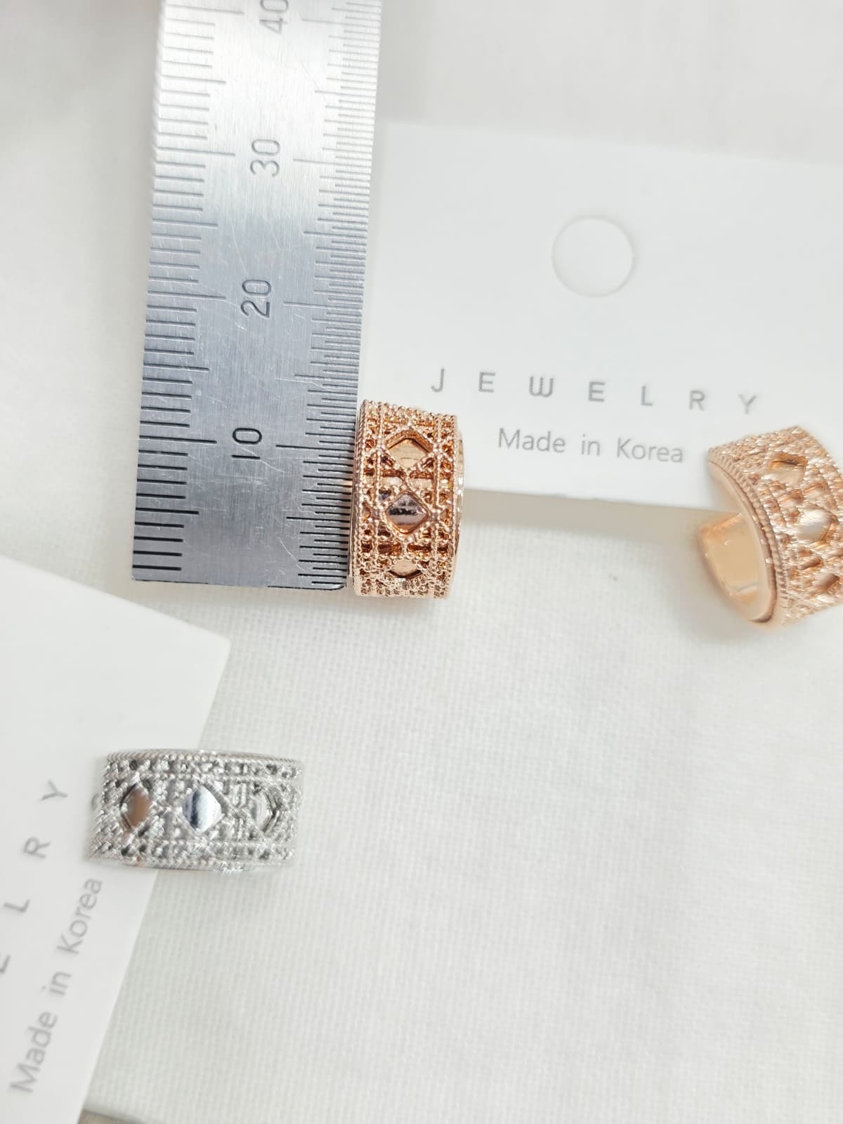 Lace Art Deco Lace Piece Tube Wide Ring Silver Stud Earrings - 이미지 7