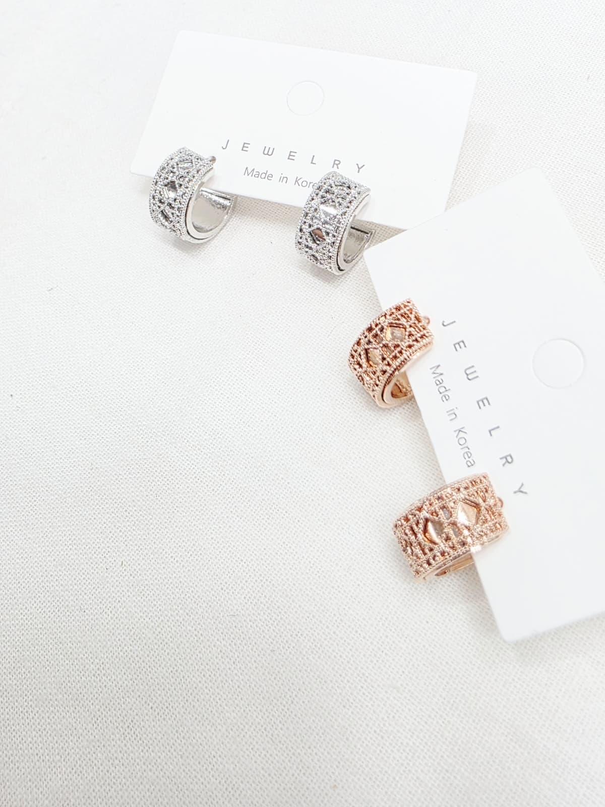 Lace Art Deco Lace Piece Tube Wide Ring Silver Stud Earrings - 이미지 9