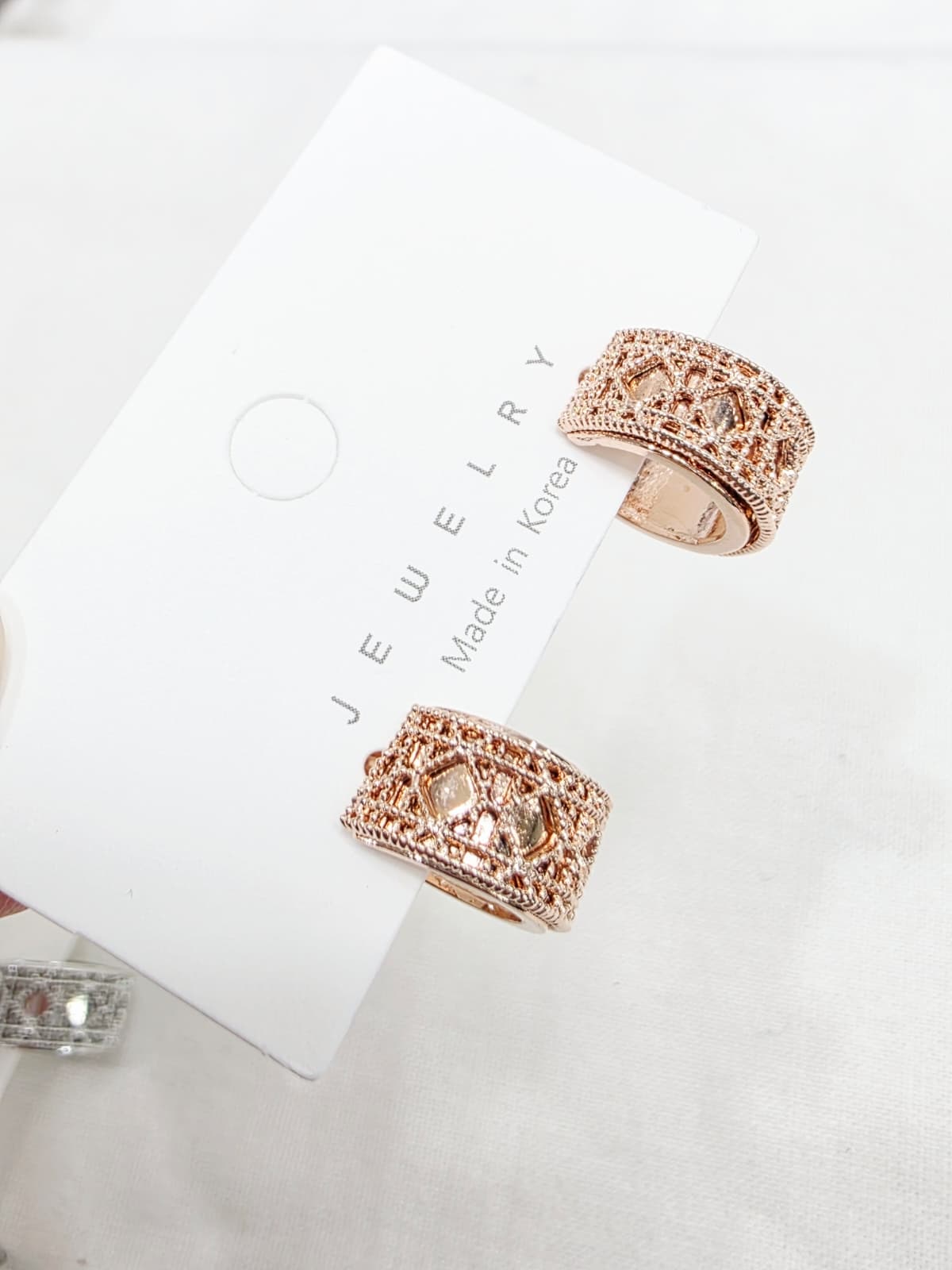Lace Art Deco Lace Piece Tube Wide Ring Silver Stud Earrings - 이미지 2