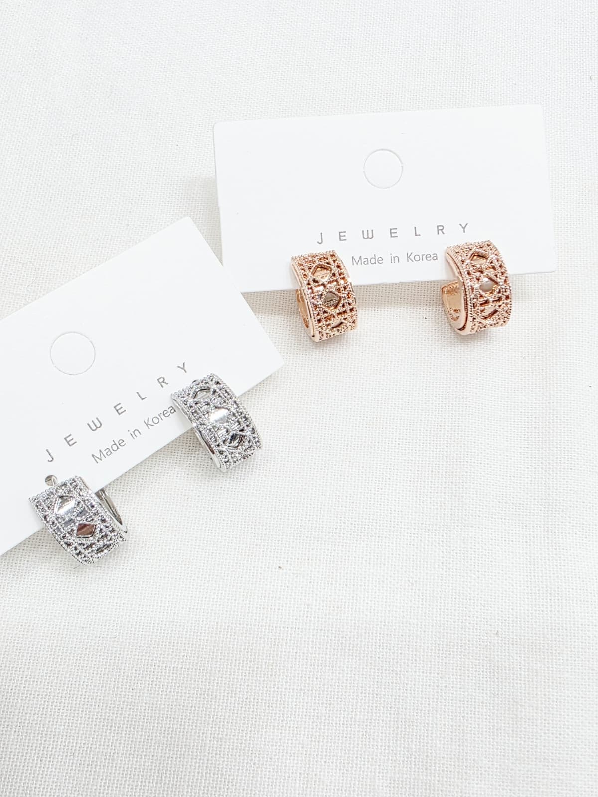 Lace Art Deco Lace Piece Tube Wide Ring Silver Stud Earrings - 이미지 5