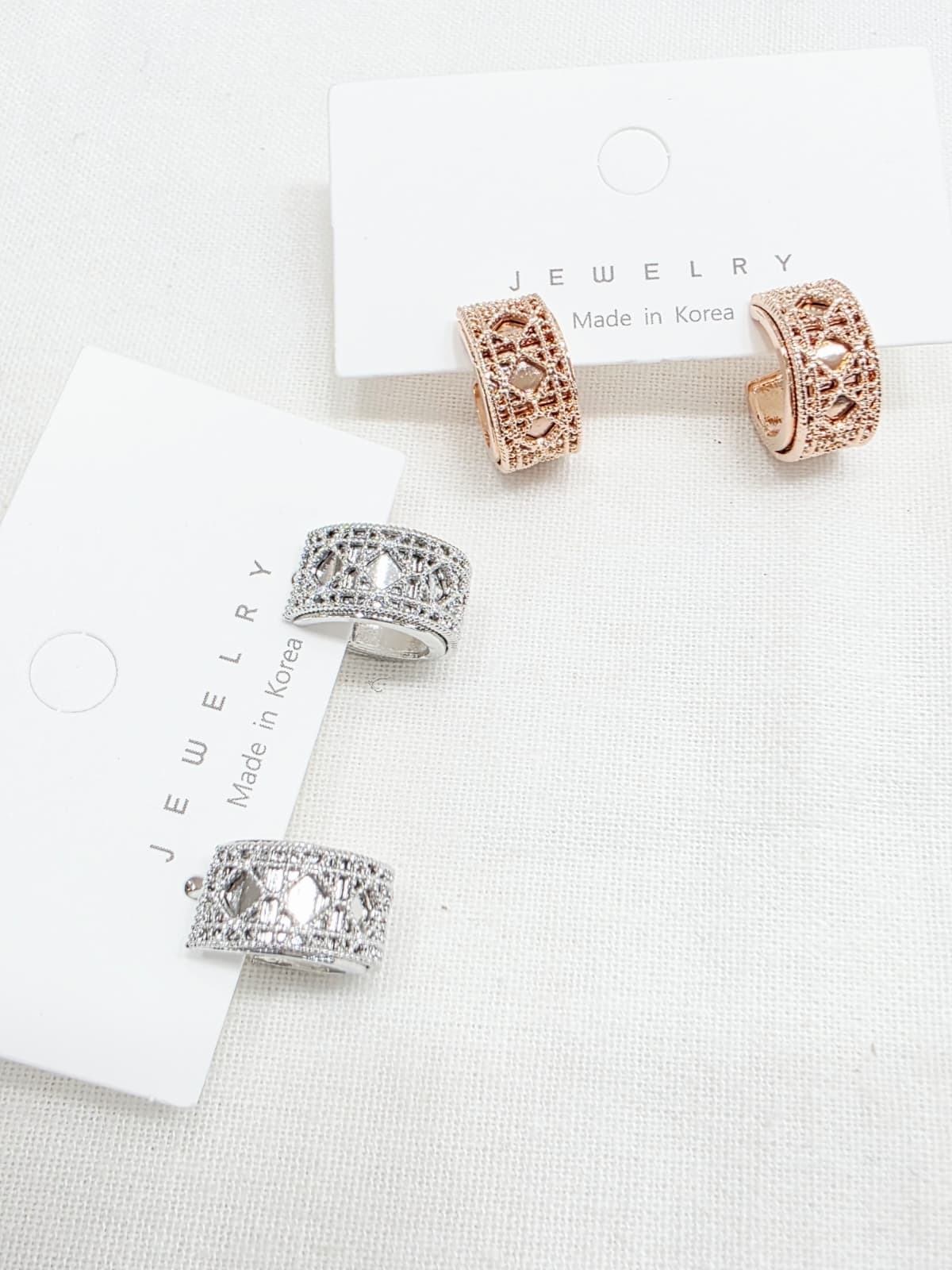 Lace Art Deco Lace Piece Tube Wide Ring Silver Stud Earrings - 이미지 6