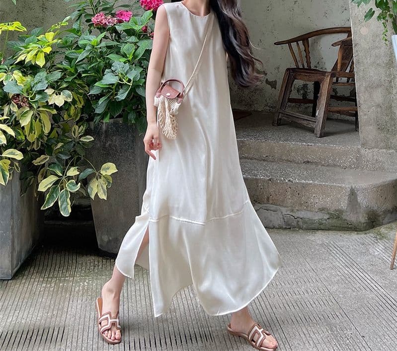 Silky Satin Slit Long Dress (Sleeveless Silk Long Dress, High Quality, Summer) 2026 - 이미지 1
