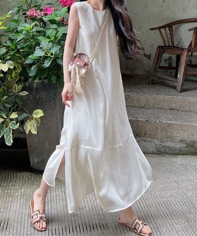 Silky Satin Slit Long Dress (Sleeveless Silk Long Dress, High Quality, Summer) 2026