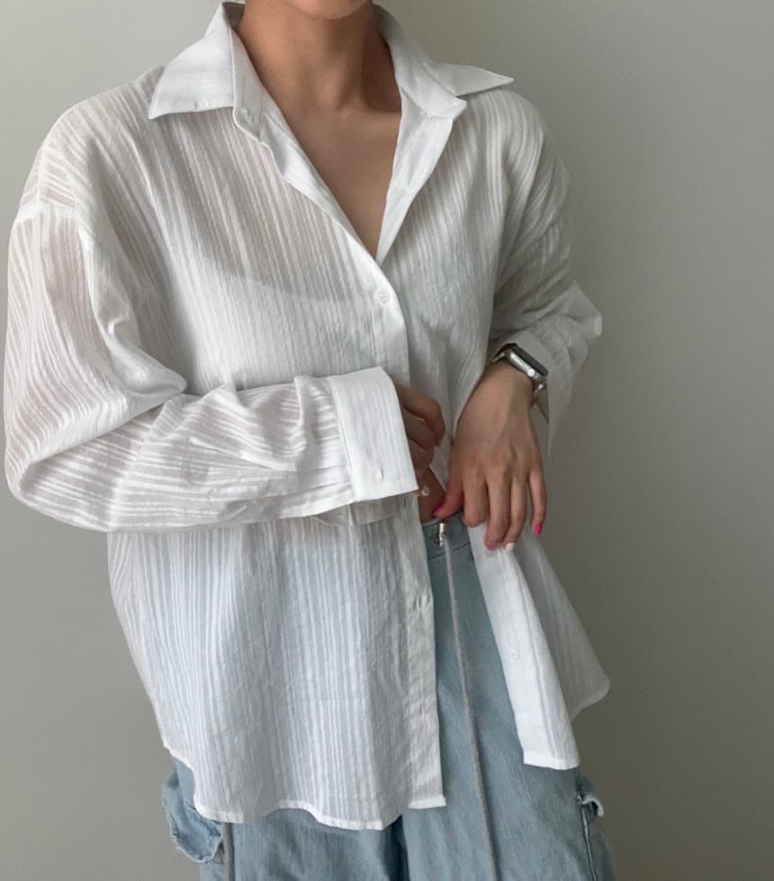 Seersucker Striped Shirt NB (Exclusive, See-through SH - 이미지 3