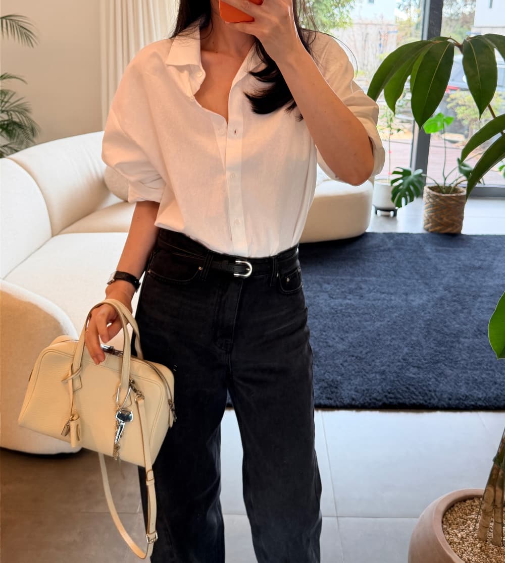 Basic Shirt NB (Oversized Loose Boxy Fit Shirt, Bio Cotton SH - 이미지 15