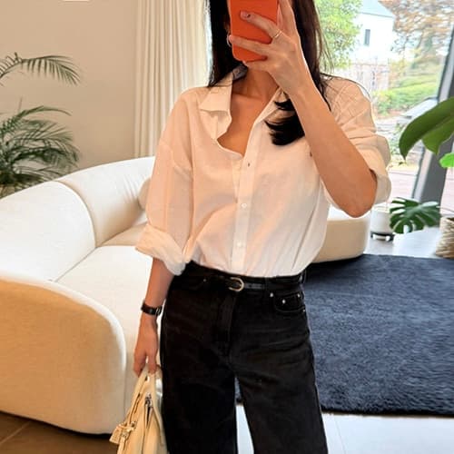 Basic Shirt NB (Oversized Loose Boxy Fit Shirt, Bio Cotton SH - 이미지 9