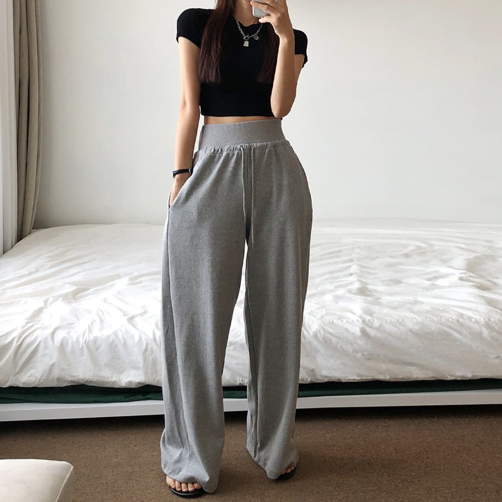 Made in Korea) High-Waist Wide Training Pants (Tummy Cover, Corset, Thick Premium Double-Sided Cotton, Perfect Fit) - 이미지 1