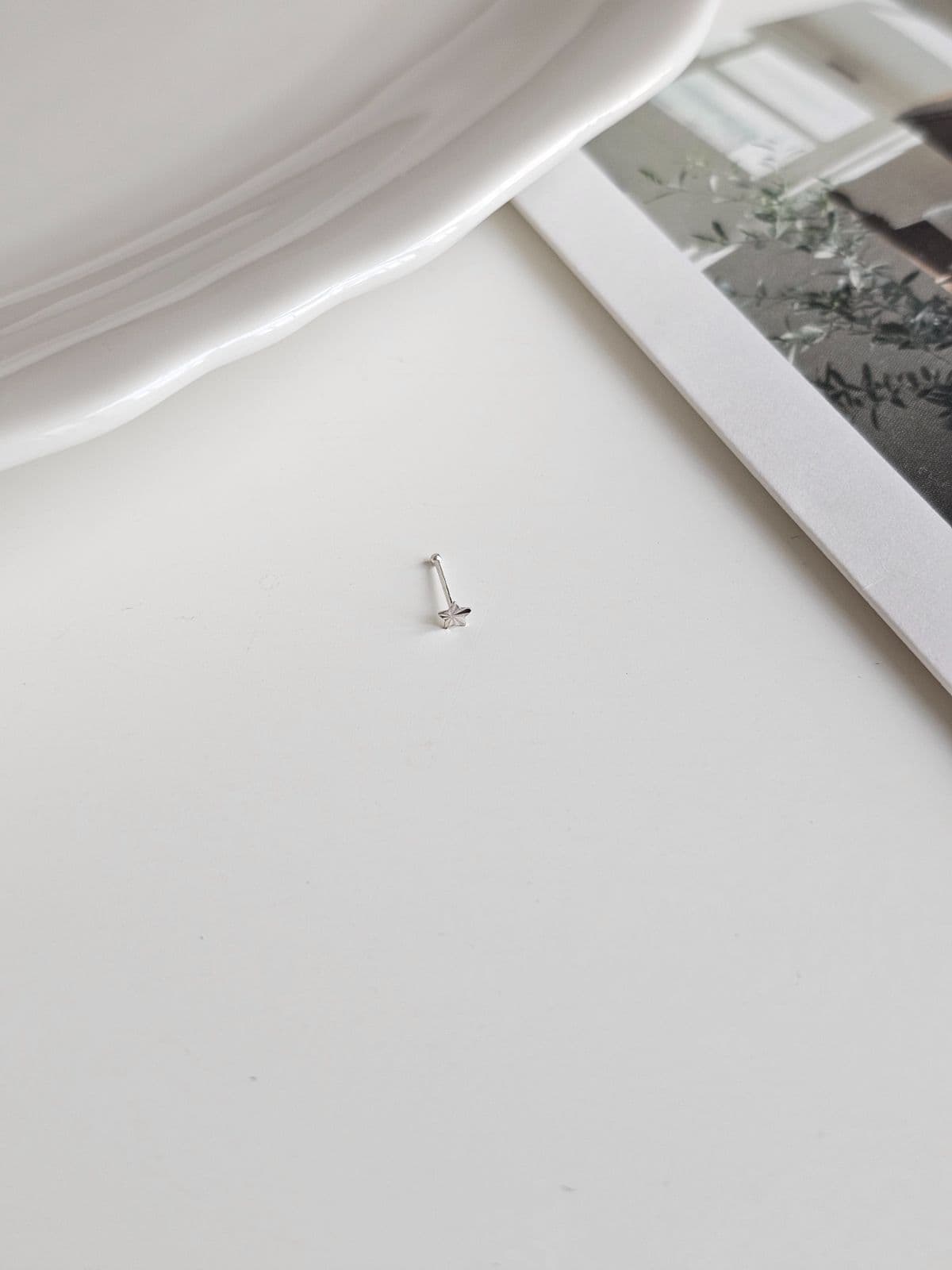 Silver 925 Star Flat Cutting Nose Piercing Silver Piercing - 이미지 3