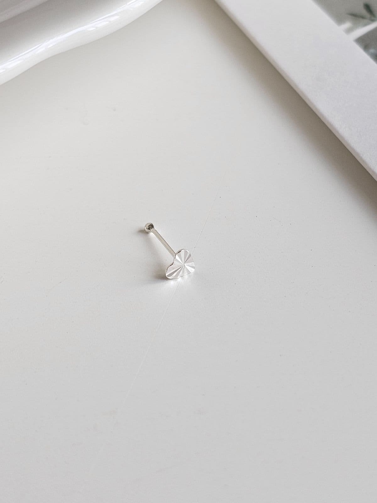 Silver 925 Heart Flat Cut Nose Piercing Silver Piercing - 이미지 3