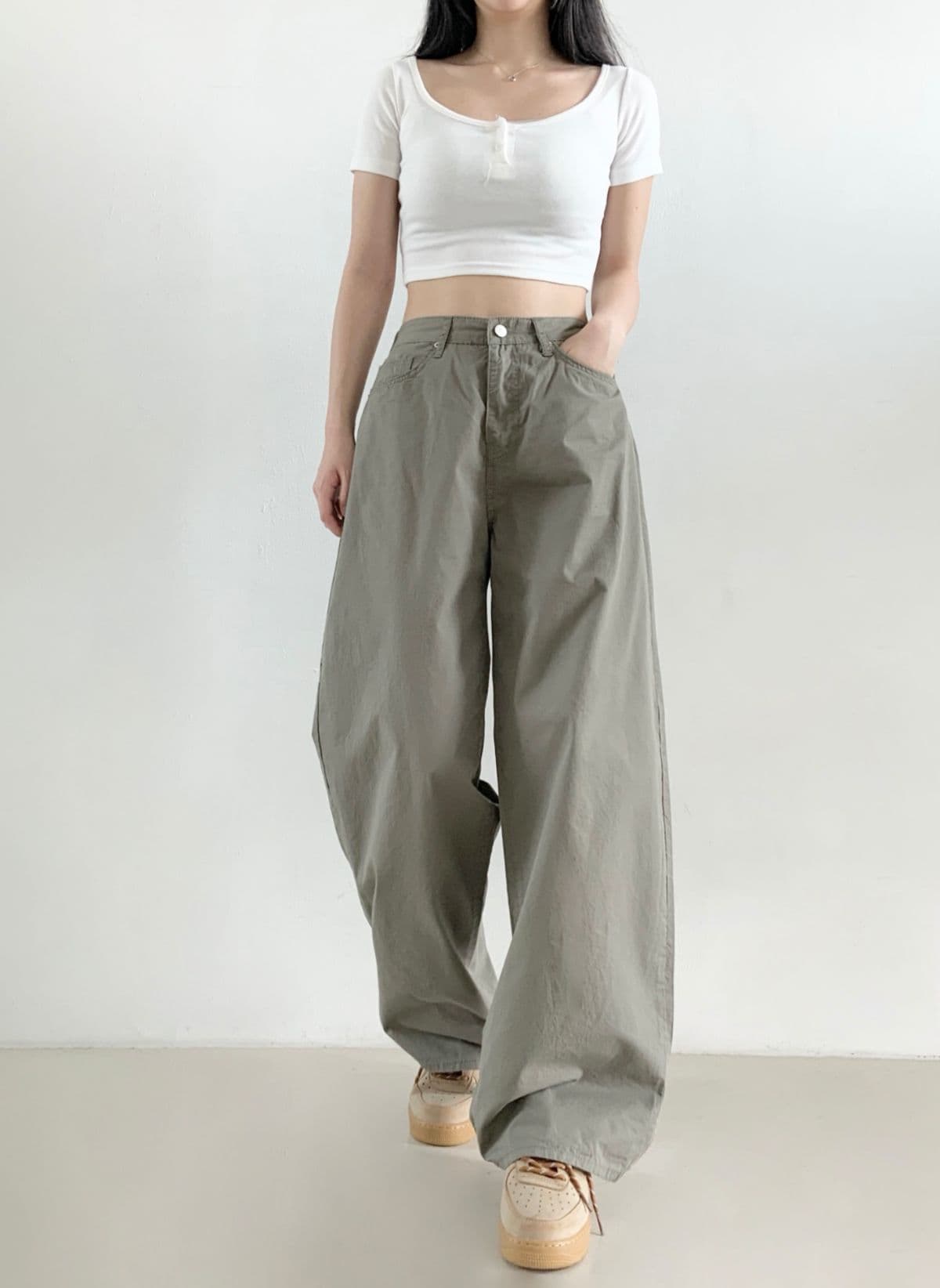 919 Summer Hidden Back Band Collar Curve Pants - 이미지 5