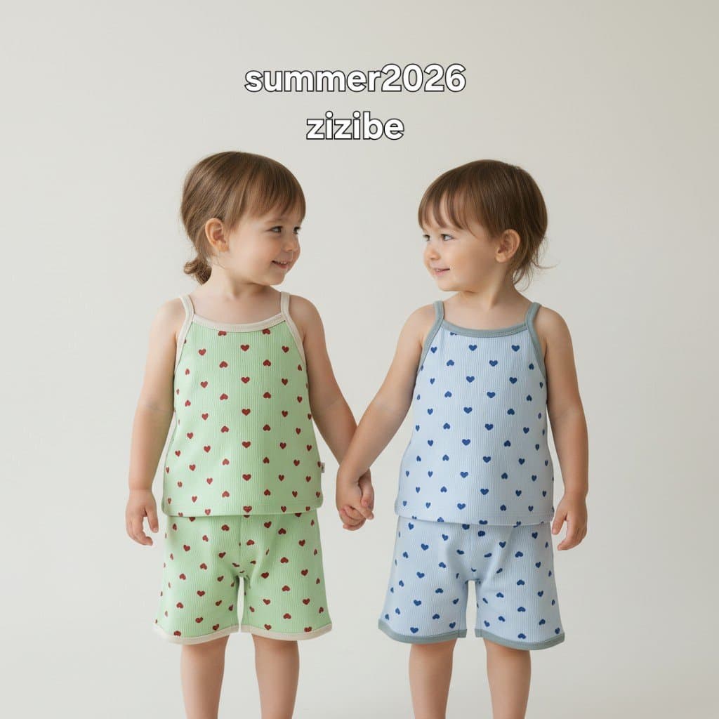 Heart strap tank top and bottom set - 이미지 1