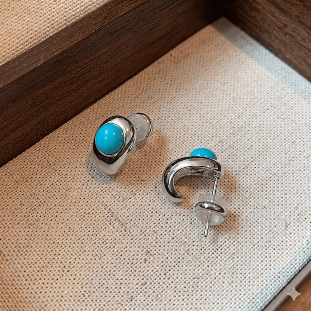 Brass gemstone earrings e001 - 이미지 6