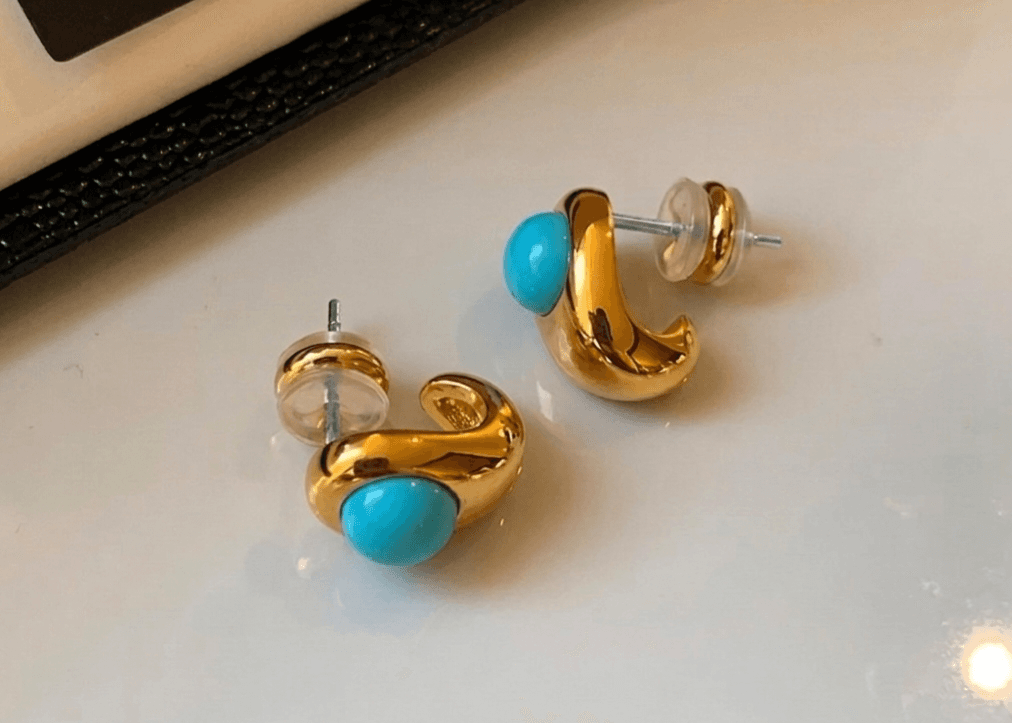 Brass gemstone earrings e001 - 이미지 1