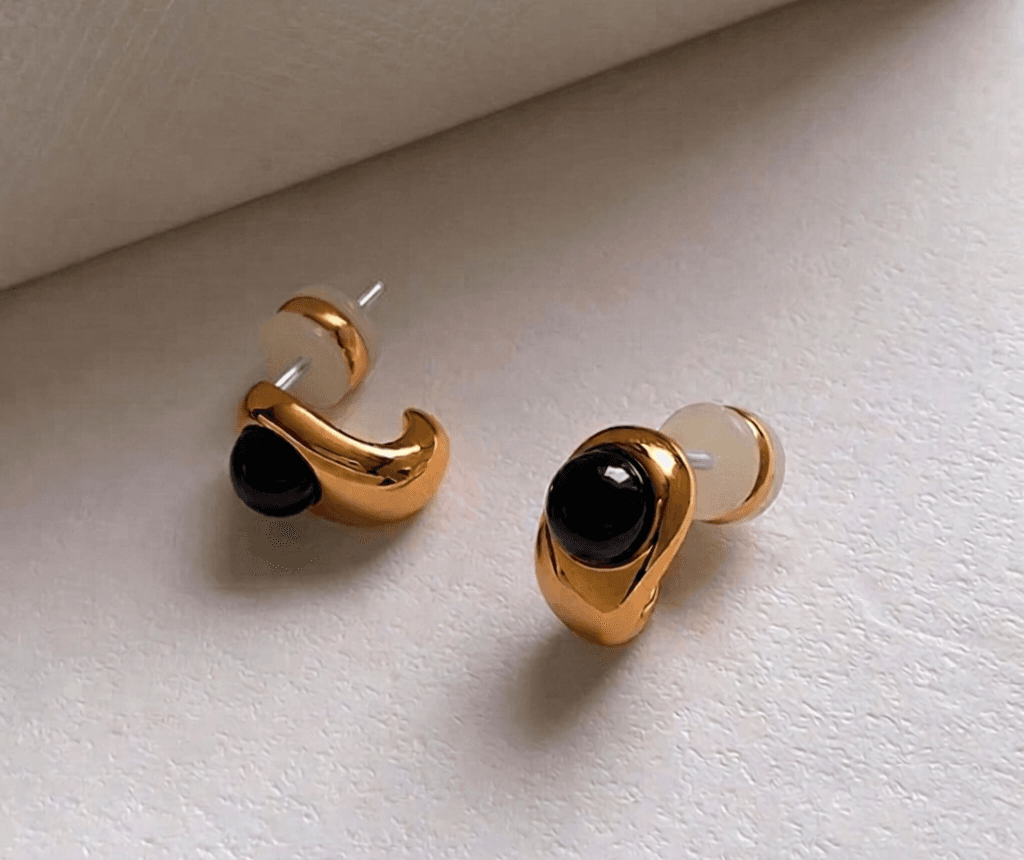 Brass gemstone earrings e001 - 이미지 4