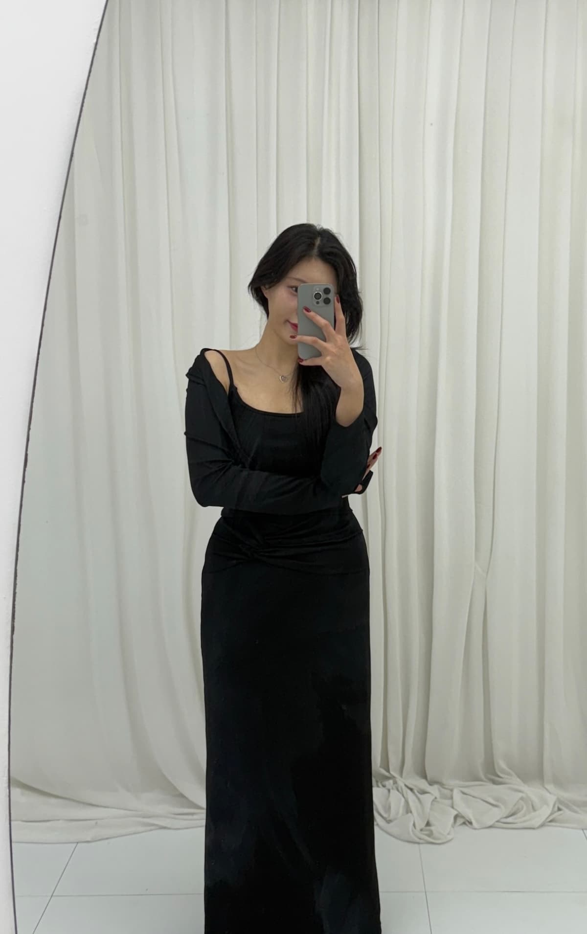 Twisted ribbon long skirt sleeveless cardigan three-piece - 이미지 7