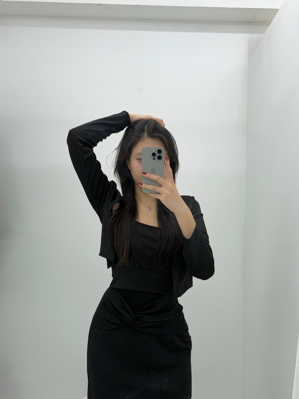 Twisted ribbon long skirt sleeveless cardigan three-piece - 이미지 6
