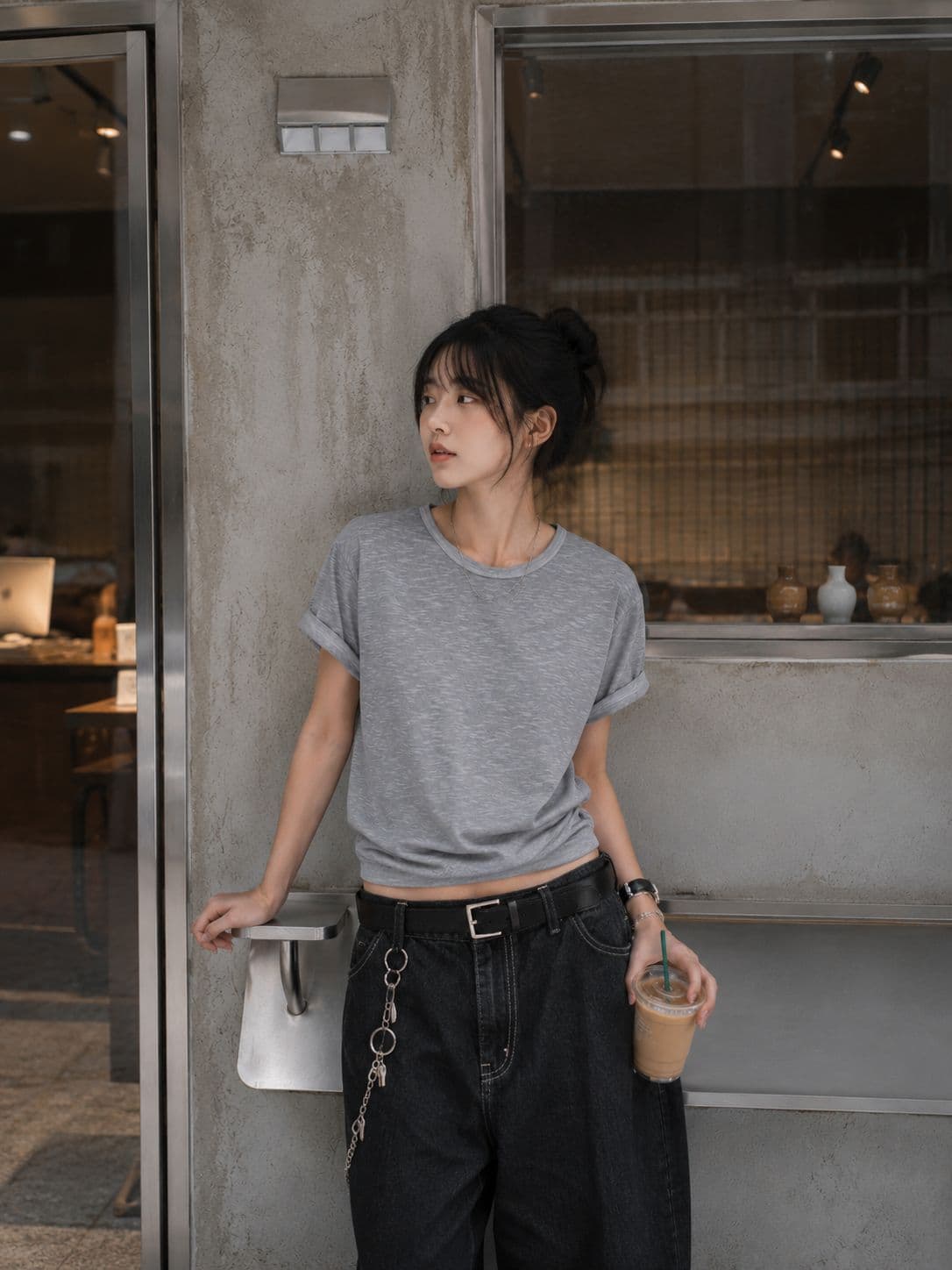 26SS New Arrival) Slub Pigment Crop Short Sleeve - 이미지 3