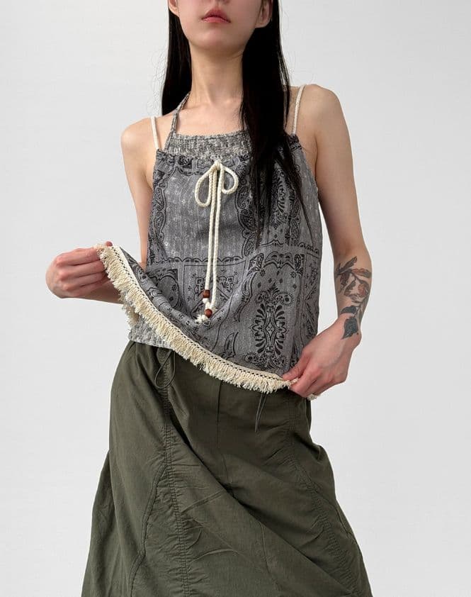 26SS-Rope Bustier (Paisley Frill Tassel Raw String Belle Strap Sleeveless New Arrival Summer Look Vacation) - 이미지 3