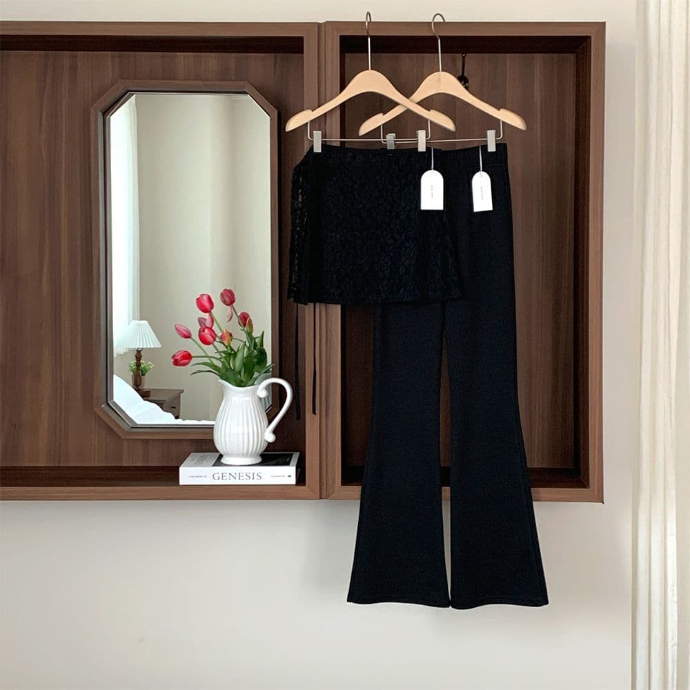 Roa Lace Skirt Pants Set - 이미지 1
