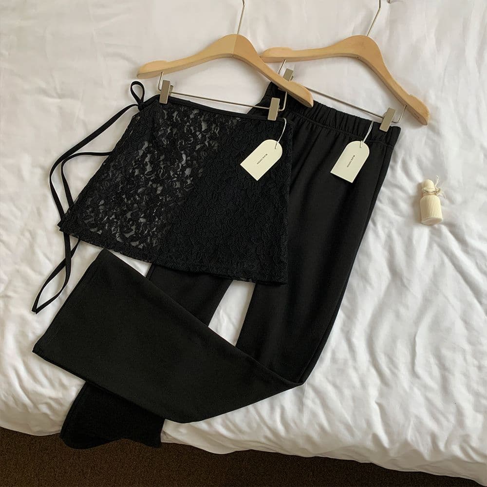 Roa Lace Skirt Pants Set - 이미지 3