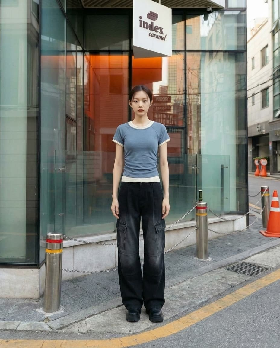 26 Summer New Arrival_(One-piece) Contrast Shirred Layered Short Sleeve T-shirt (Shirring Point, Slim Fit, Contrast, Effortless Chic) - 이미지 2