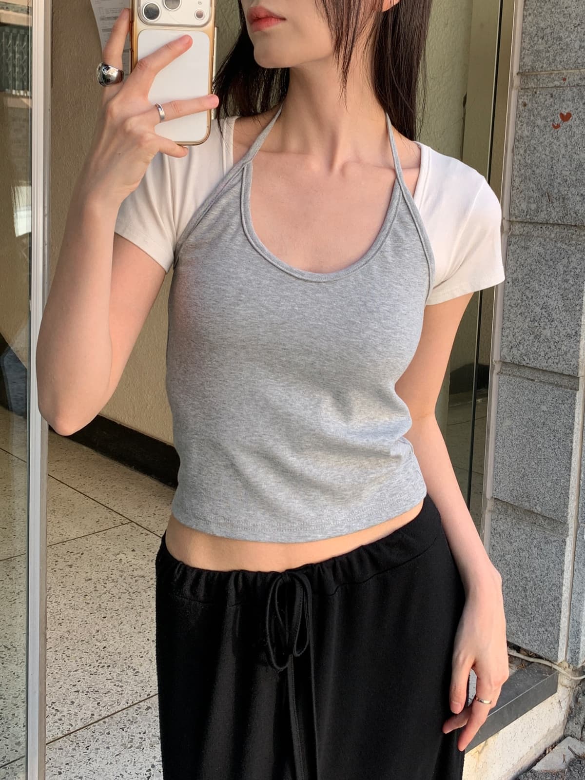 26 Summer New Arrival_Layered Halter Neck Sleeveless Top (Halter Neck, Inner, Slim Fit, Y2K, Layered, Summer Item - 이미지 1